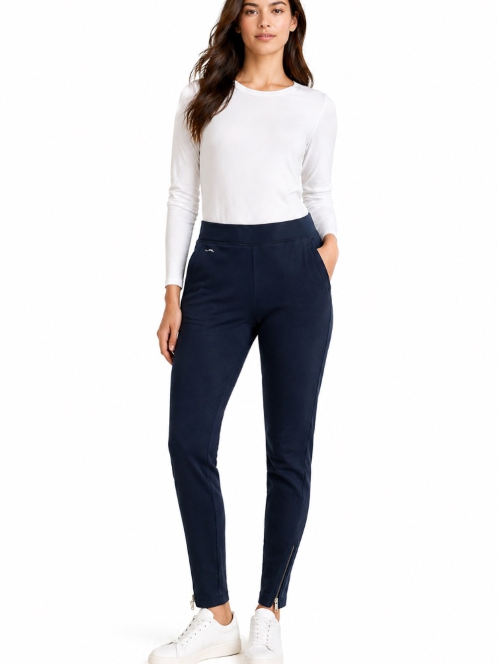 L-RL Lauren Active women size XS navy leggings/slim/track pants stretch classic